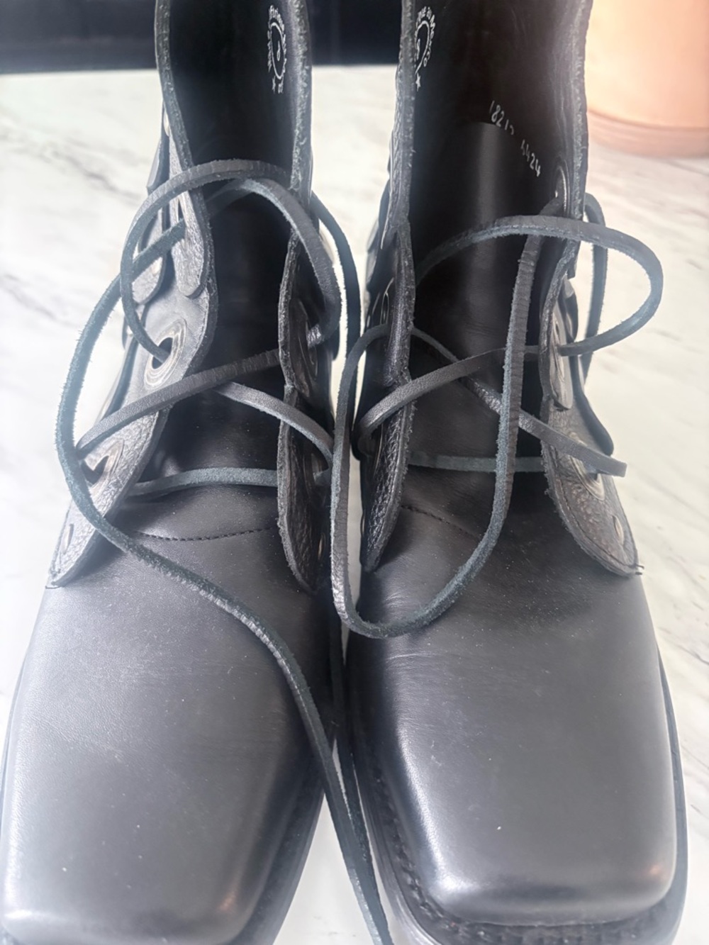 John Fluevog Emmylou Harris Boot - Black Leather Ankle Boots with Logo Insole - Picture 3 of 10